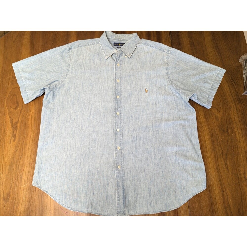 Ralph Lauren Shirt Mens 1XB Classic Fit Chambray Blue Short Sleeve Flesh Pony